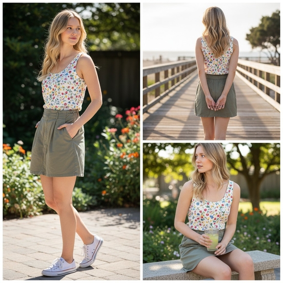 LOFT Utility Skirt In Olive- Cotton Size 14 NWOT-$68 Retail - Picture 7 of 7